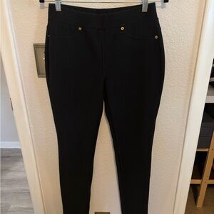 Michael Kors Black Ponte Skinny Pants with Gold Accents